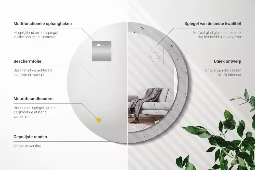 Lustro z okrągłą ramą z nadrukiem w teksturze betonu