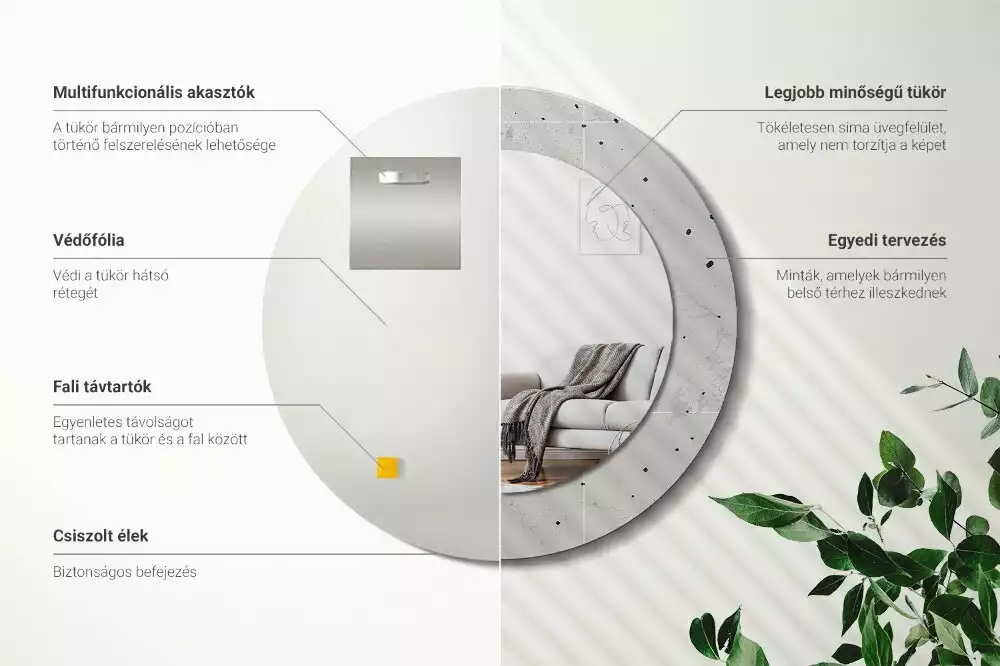 Lustro z okrągłą ramą z nadrukiem w teksturze betonu