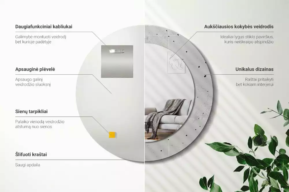 Lustro z okrągłą ramą z nadrukiem w teksturze betonu