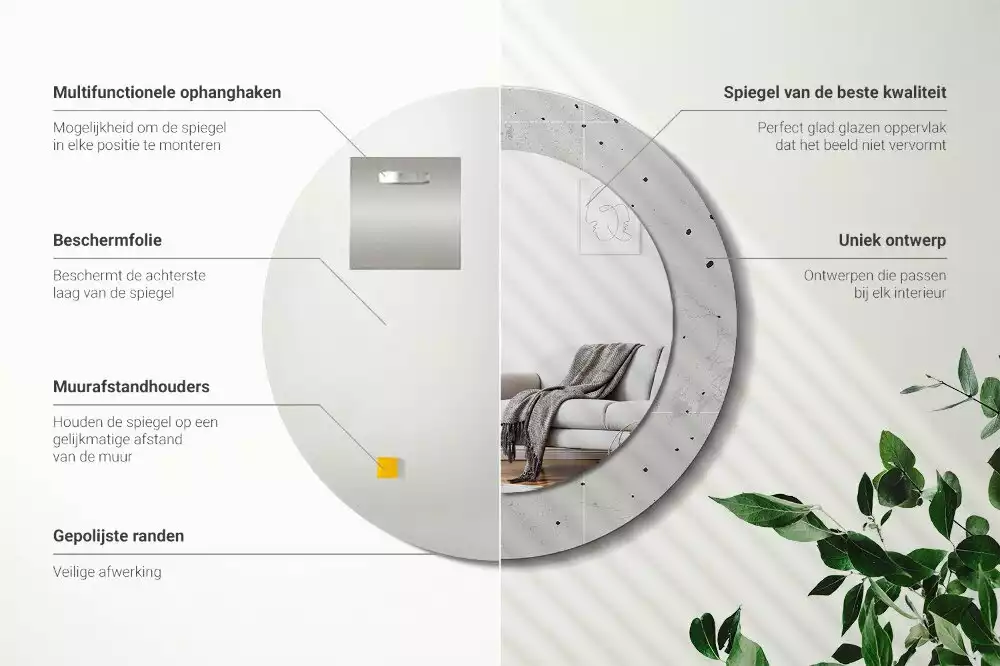 Lustro z okrągłą ramą z nadrukiem w teksturze betonu