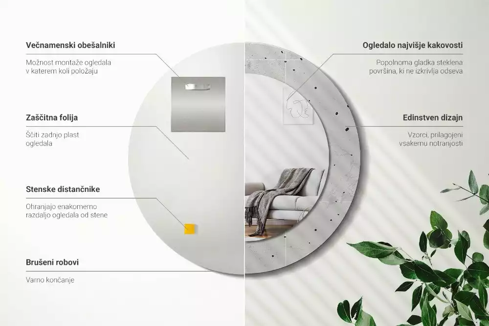 Lustro z okrągłą ramą z nadrukiem w teksturze betonu