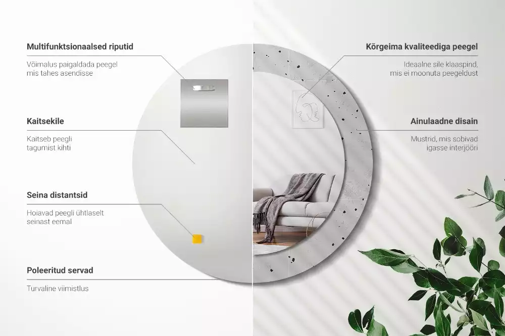 Lustro z okrągłą ramą z nadrukiem w teksturze betonu