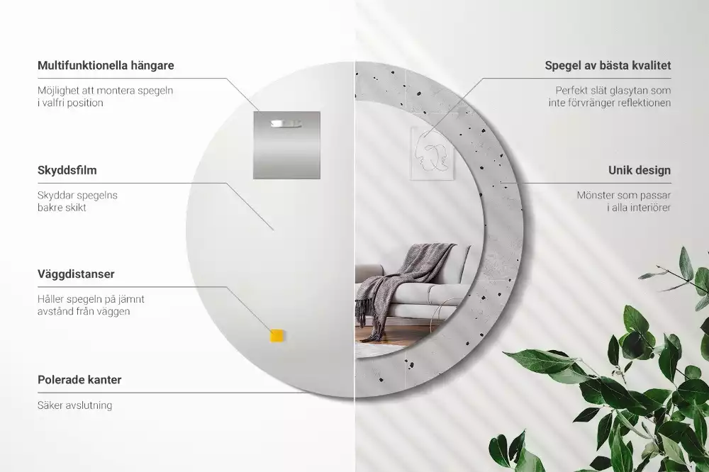 Lustro z okrągłą ramą z nadrukiem w teksturze betonu