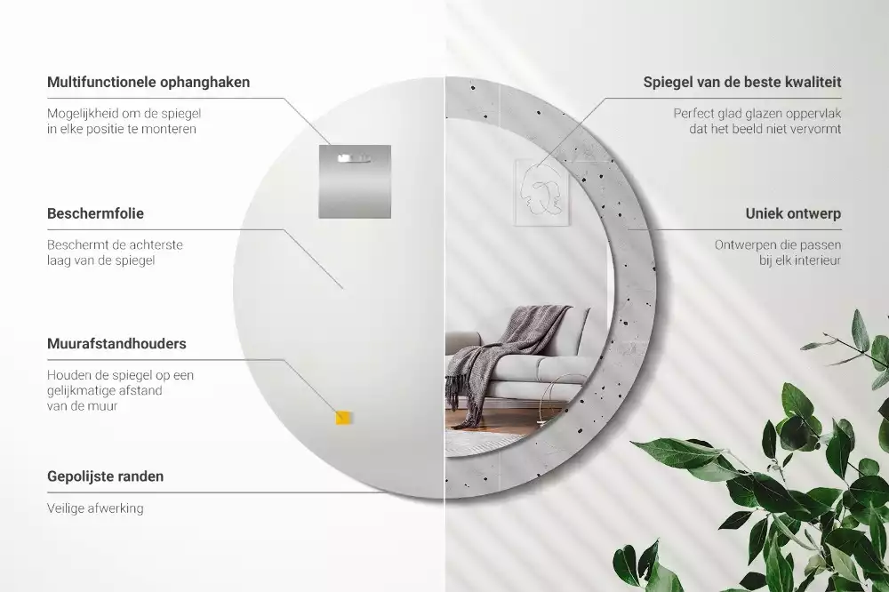 Lustro z okrągłą ramą z nadrukiem w teksturze betonu