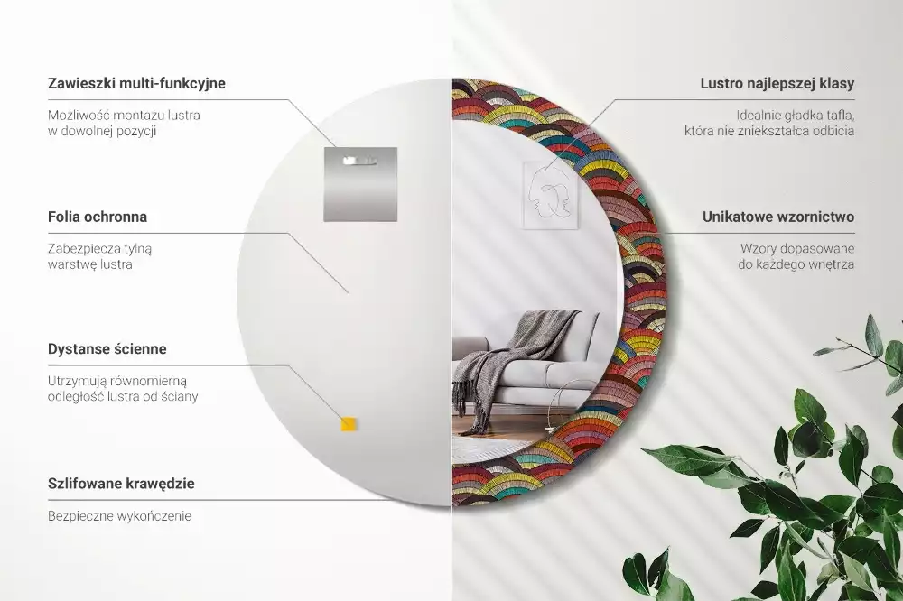 Lustro z drukowaną ramką w stylu ornamentu