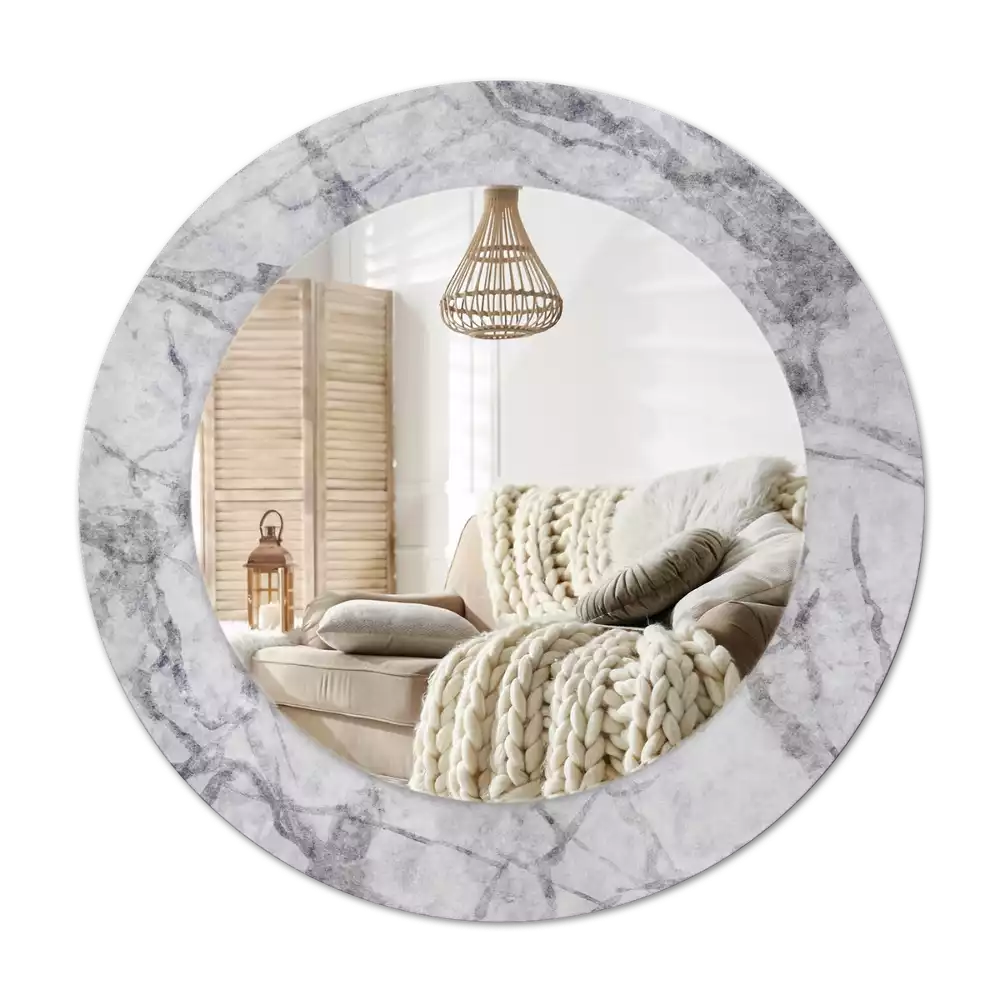 Lustro z ramą z nadrukiem w białym marmurze, w kształcie okręgu