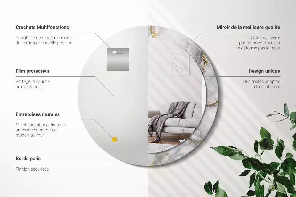 Lustro z drukowaną ramką w marmurowy wzór