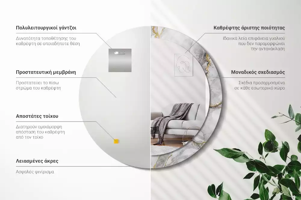 Lustro z drukowaną ramką w marmurowy wzór