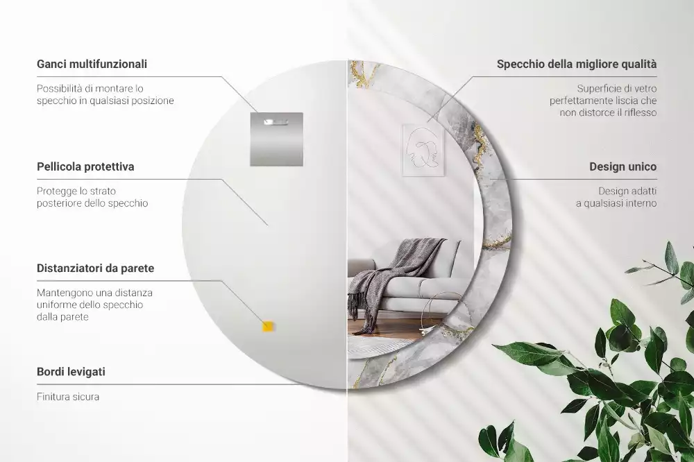 Lustro z drukowaną ramką w marmurowy wzór