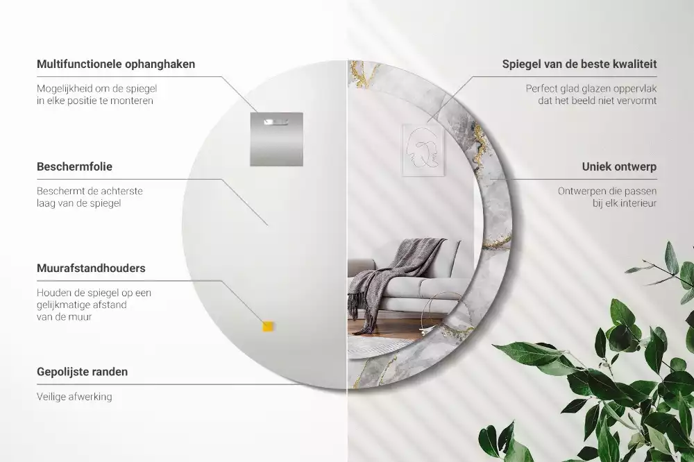 Lustro z drukowaną ramką w marmurowy wzór