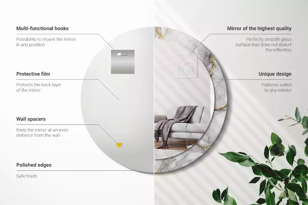 Lustro z drukowaną ramką w marmurowy wzór