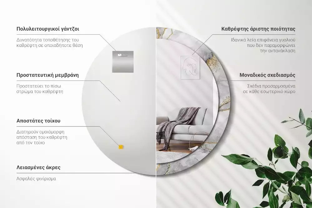 Lustro z drukowaną ramką w marmurowy wzór