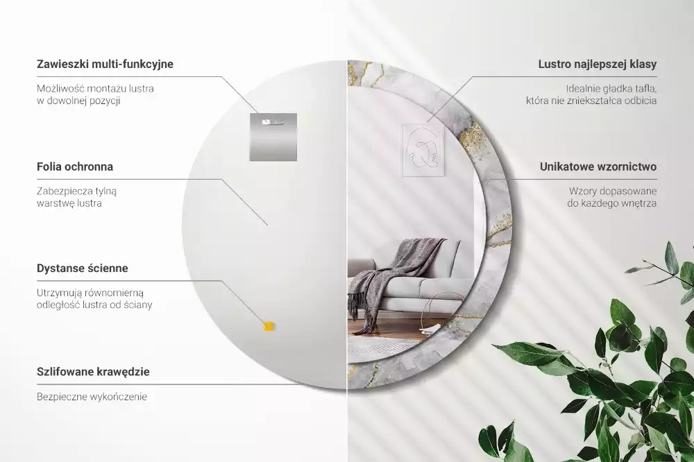 Lustro z drukowaną ramką w marmurowy wzór