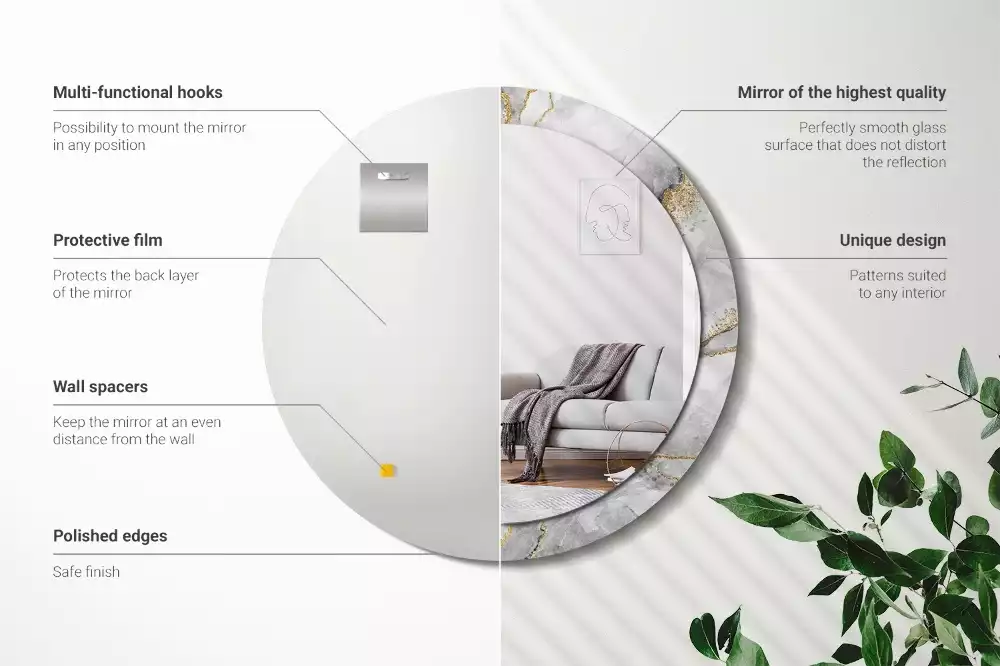 Lustro z drukowaną ramką w marmurowy wzór