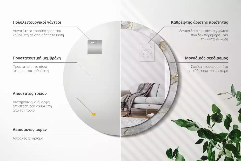 Lustro z drukowaną ramką w marmurowy wzór