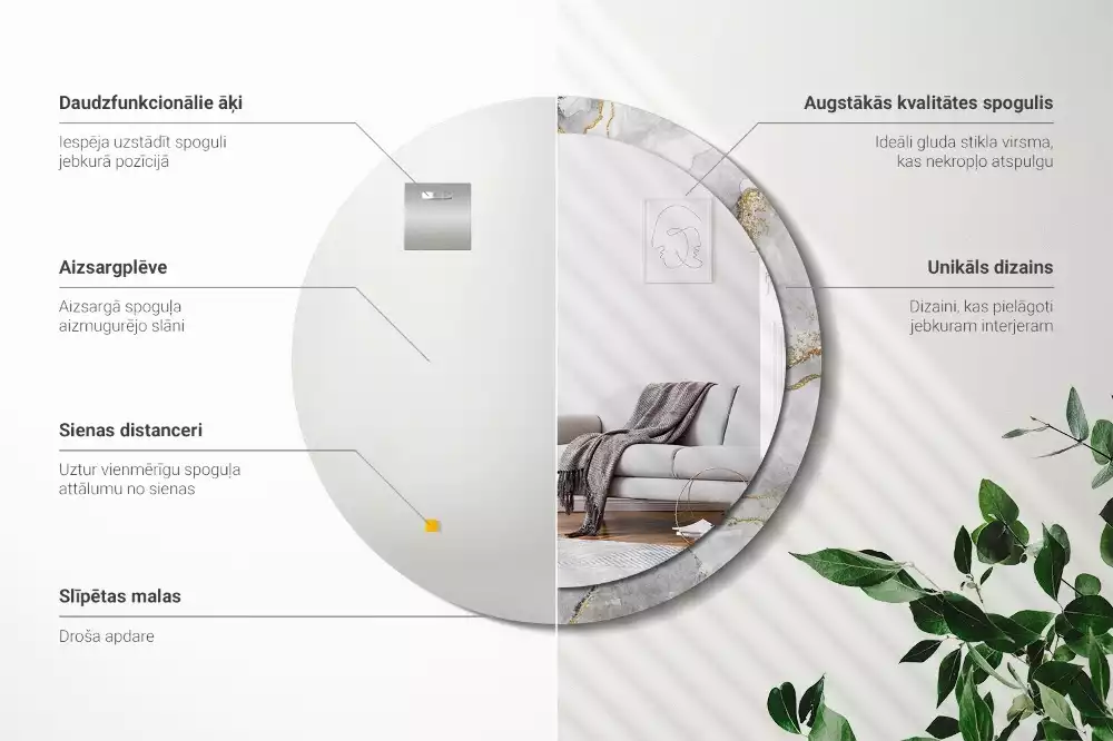 Lustro z drukowaną ramką w marmurowy wzór