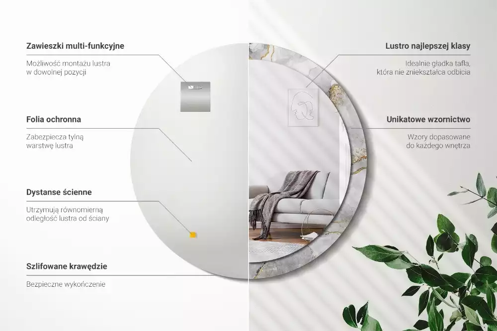 Lustro z drukowaną ramką w marmurowy wzór