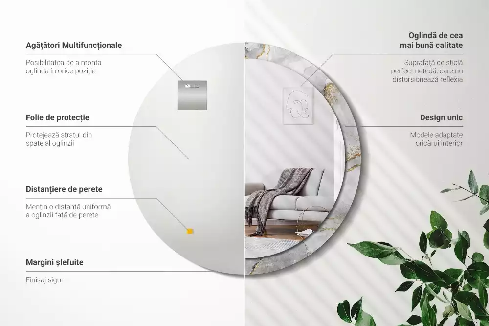 Lustro z drukowaną ramką w marmurowy wzór