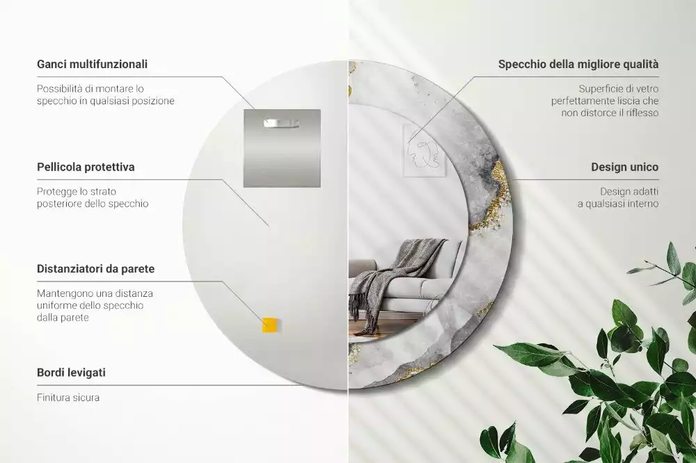 Lustro z drukowaną ramką w marmurowy wzór