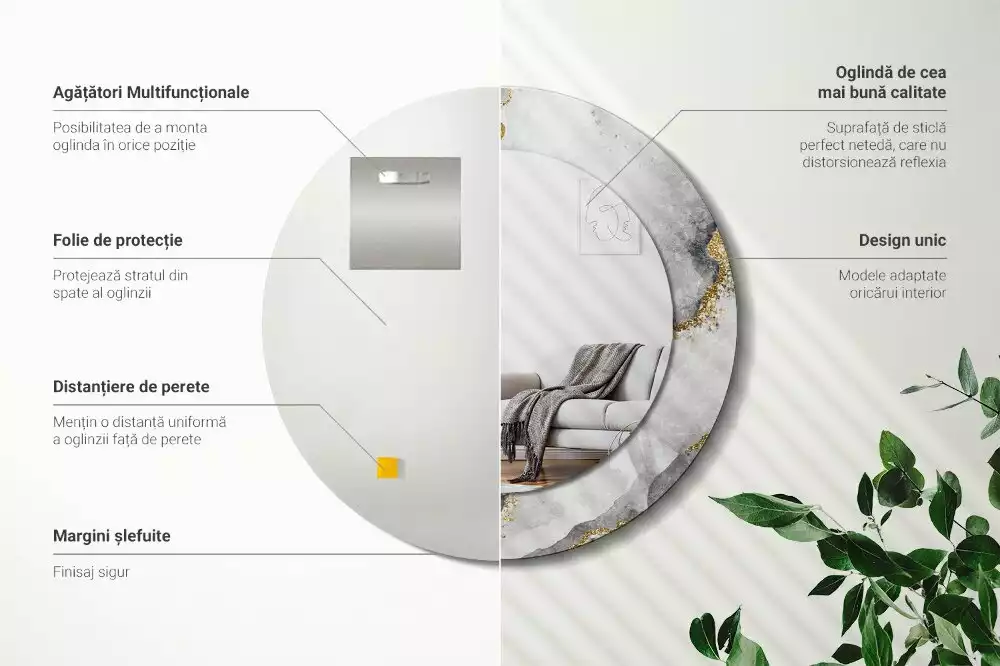 Lustro z drukowaną ramką w marmurowy wzór