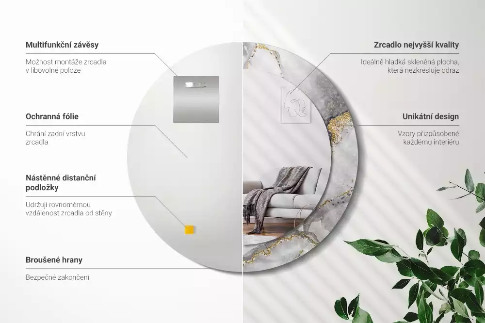 Lustro z drukowaną ramką w marmurowy wzór