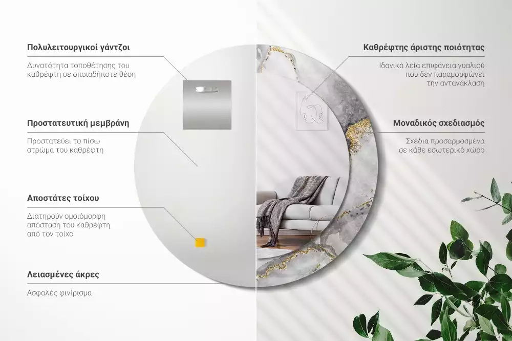 Lustro z drukowaną ramką w marmurowy wzór