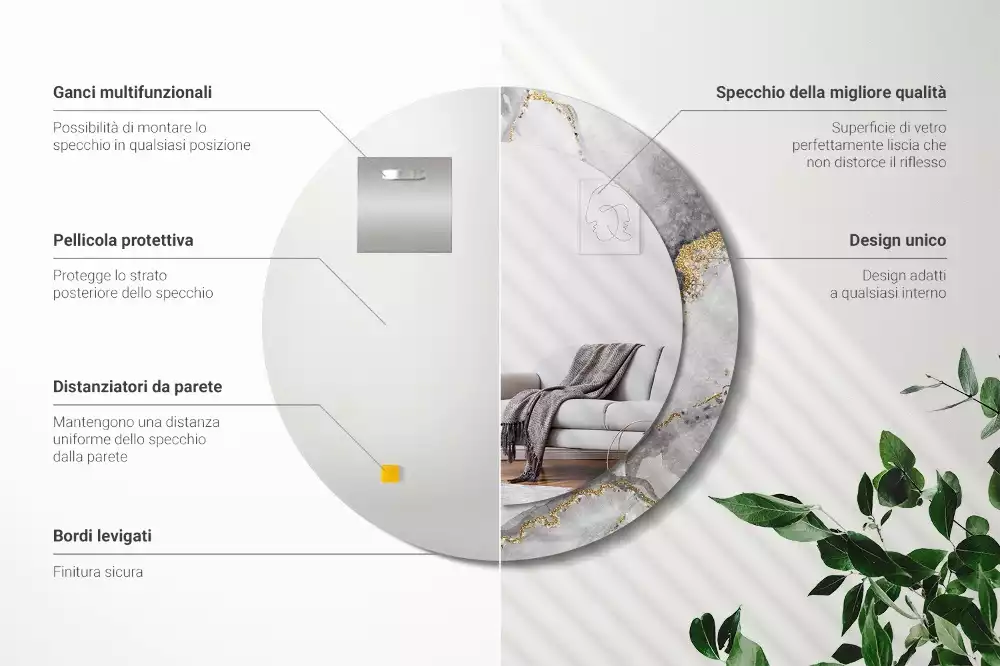 Lustro z drukowaną ramką w marmurowy wzór