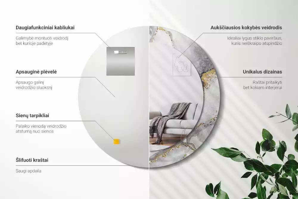 Lustro z drukowaną ramką w marmurowy wzór