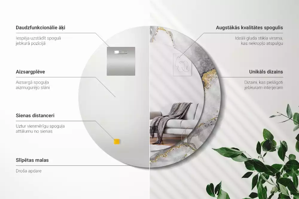 Lustro z drukowaną ramką w marmurowy wzór