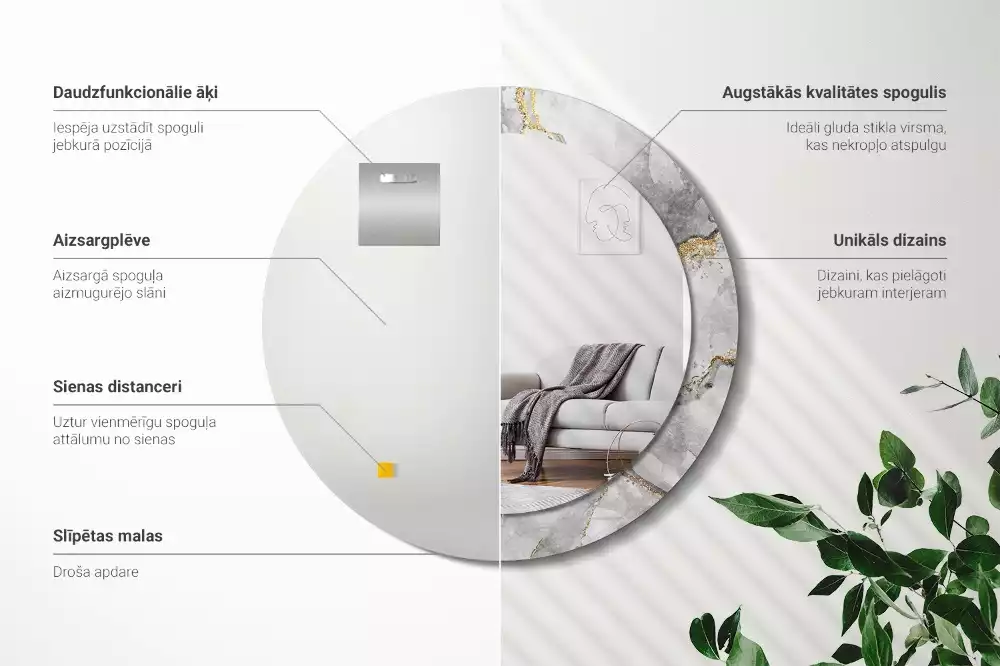 Lustro z drukowaną ramką w marmurowy wzór