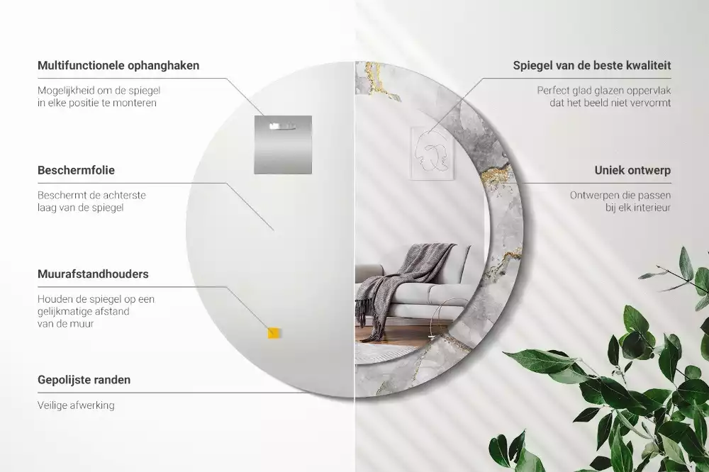 Lustro z drukowaną ramką w marmurowy wzór