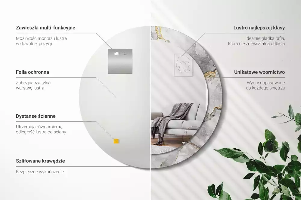 Lustro z drukowaną ramką w marmurowy wzór