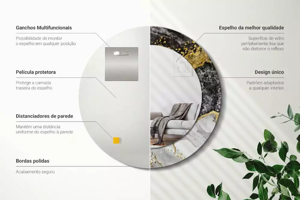 Lustro ścienne dekoracyjne w stylu loft z ramą w motywie czarnego marmuru, w wersji okrągłej