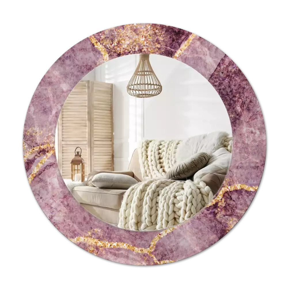 Lustro z ramą z nadrukiem w imitacji marmuru w kształcie okrągłym