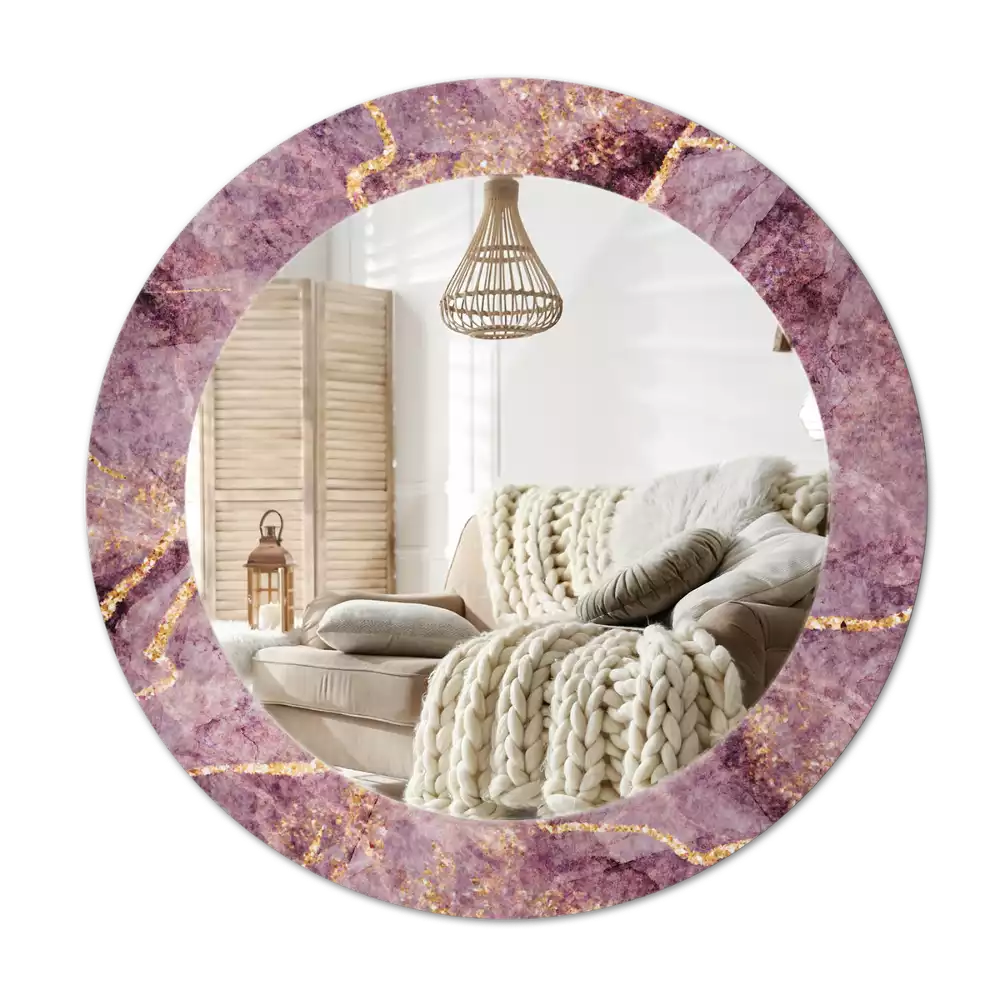 Lustro z ramą z nadrukiem w imitacji marmuru w kształcie okrągłym