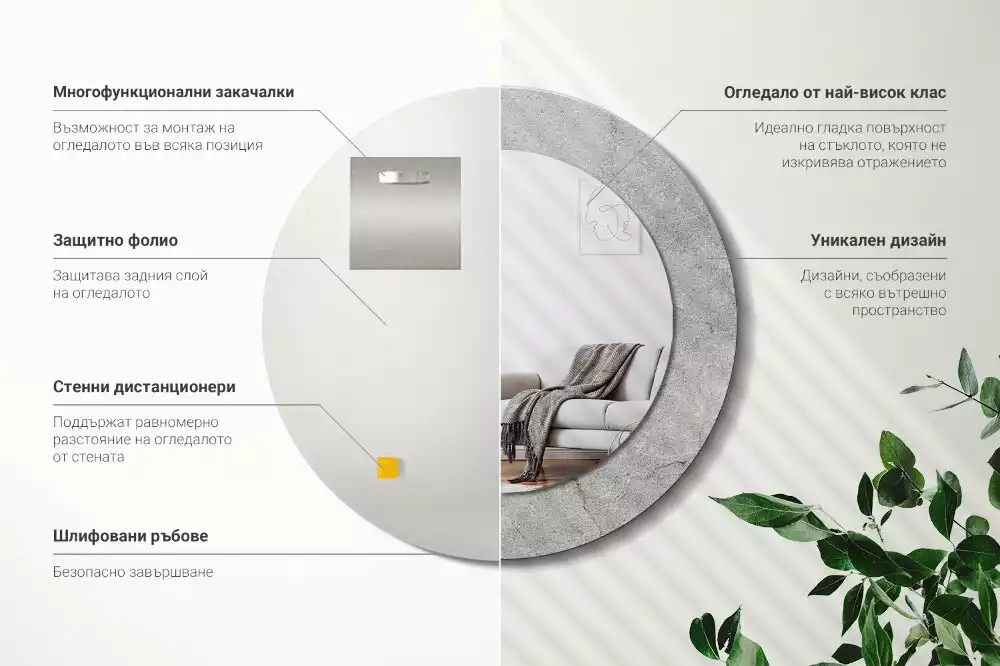 Lustro z drukowaną ramką w motywie szarego cementu