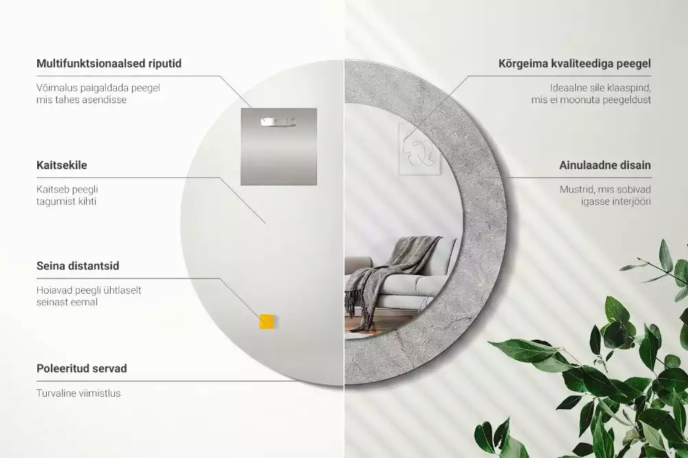 Lustro z drukowaną ramką w motywie szarego cementu