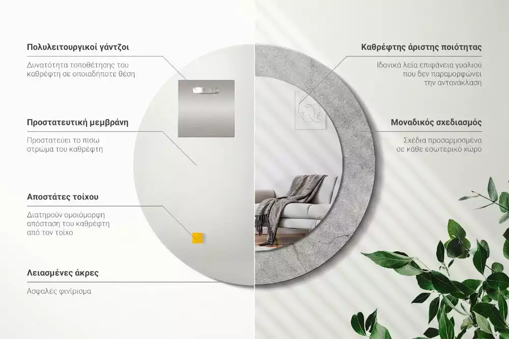 Lustro z drukowaną ramką w motywie szarego cementu