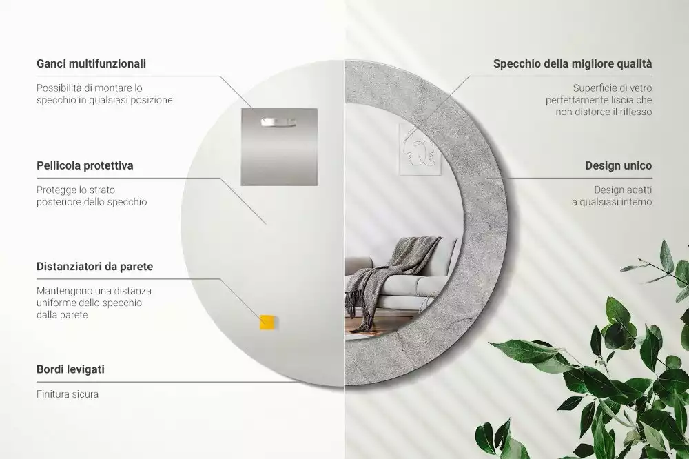 Lustro z drukowaną ramką w motywie szarego cementu