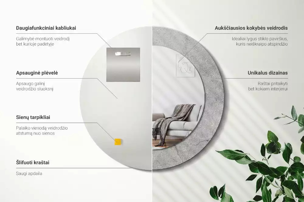 Lustro z drukowaną ramką w motywie szarego cementu