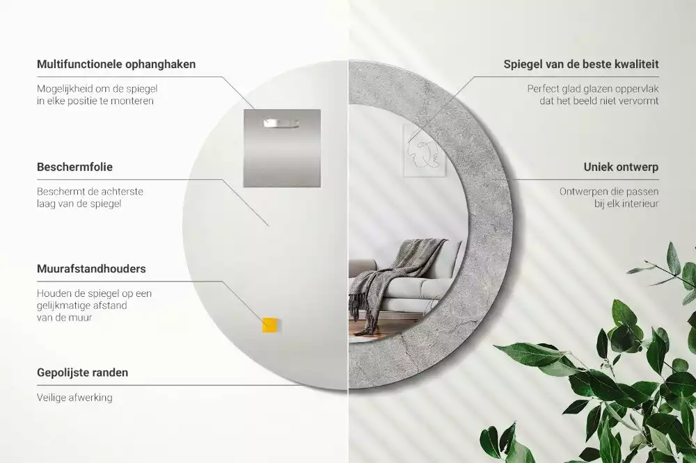 Lustro z drukowaną ramką w motywie szarego cementu