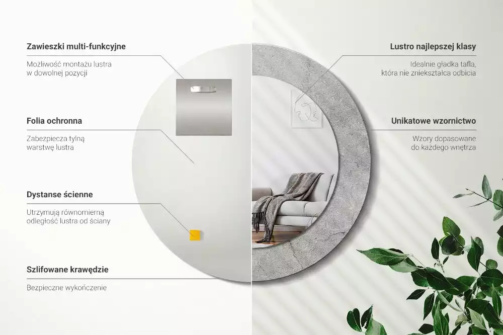 Lustro z drukowaną ramką w motywie szarego cementu