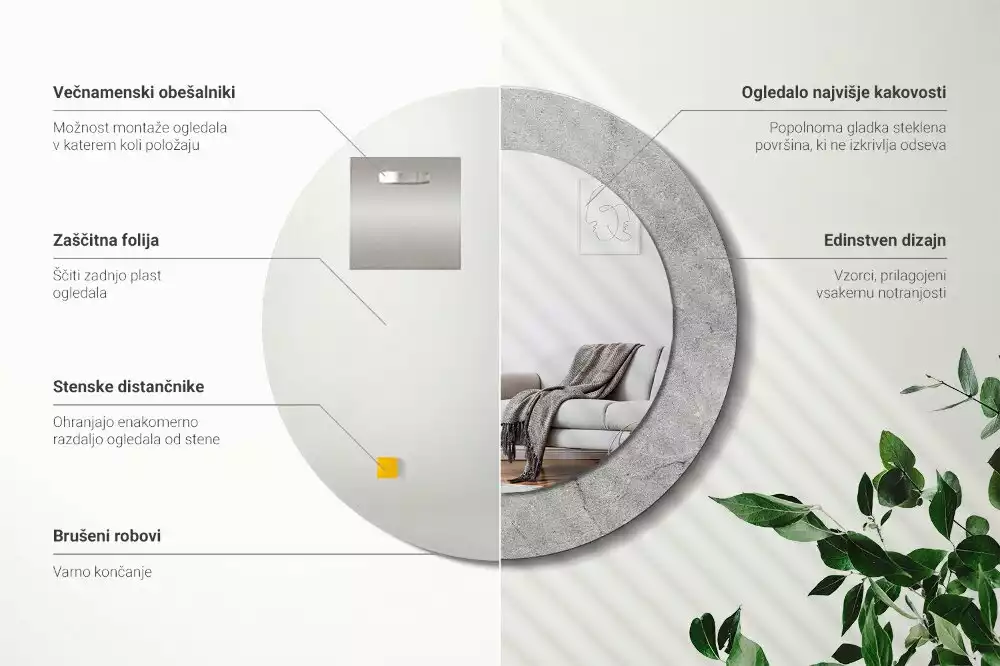 Lustro z drukowaną ramką w motywie szarego cementu