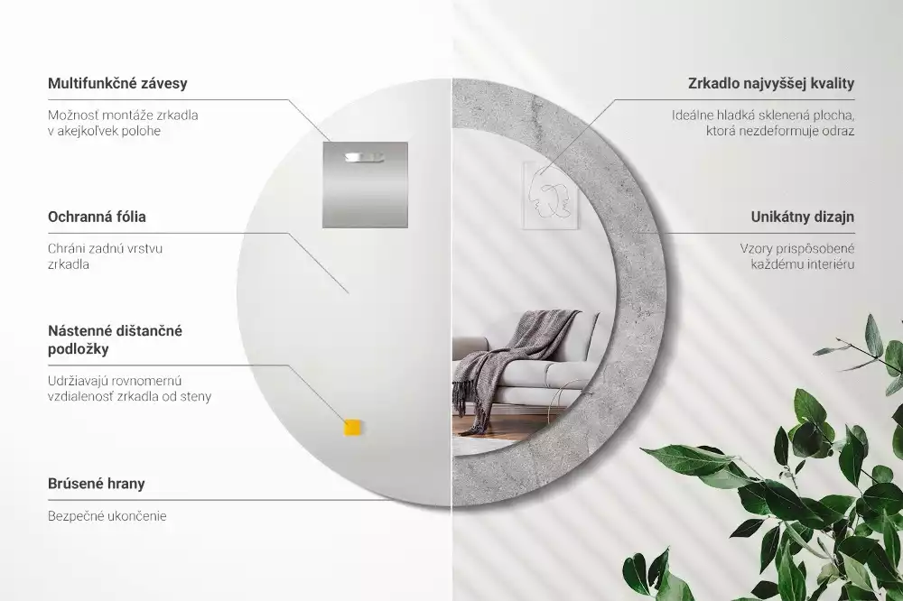 Lustro z drukowaną ramką w motywie szarego cementu