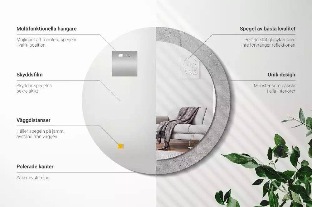 Lustro z drukowaną ramką w motywie szarego cementu