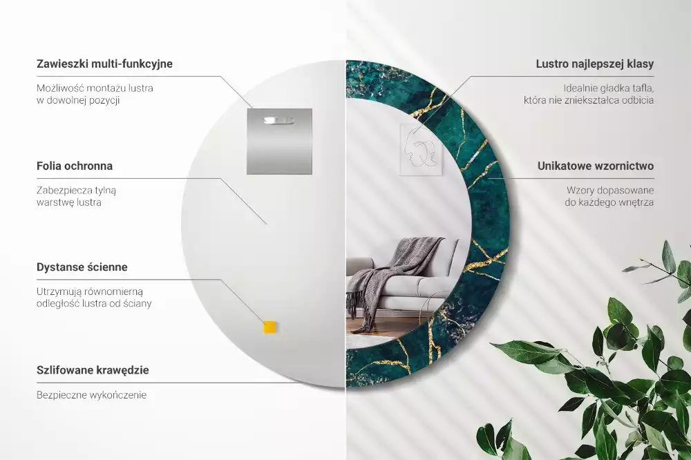 Lustro ścienne dekoracyjne w motywie zielonego marmuru