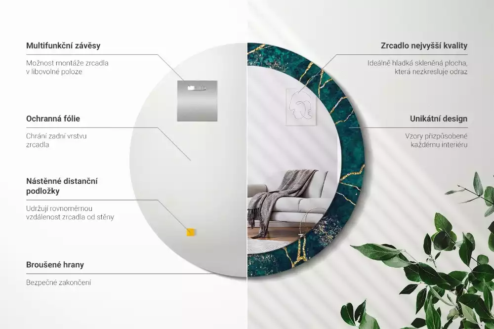 Lustro ścienne dekoracyjne w motywie zielonego marmuru