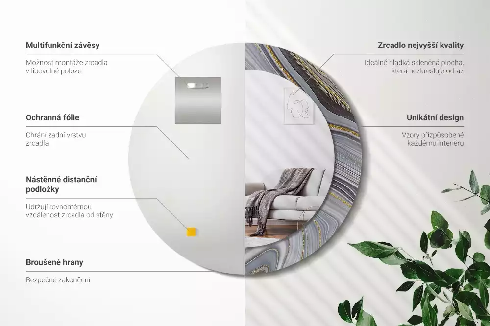 Lustro w ramie z nadrukiem w motywie szarego marmuru