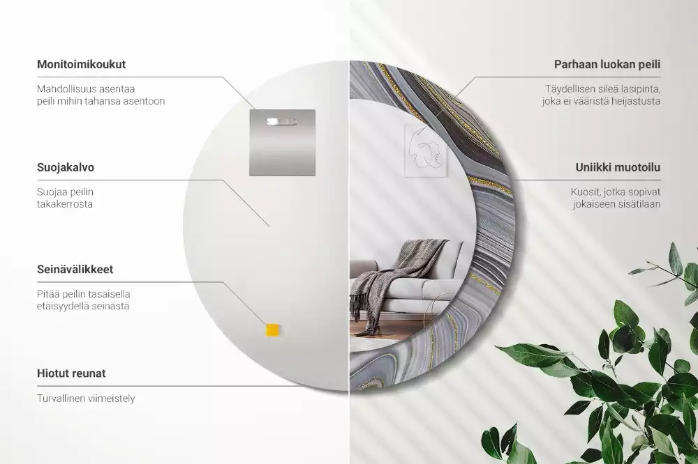 Lustro w ramie z nadrukiem w motywie szarego marmuru