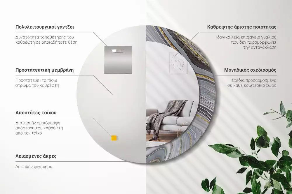 Lustro w ramie z nadrukiem w motywie szarego marmuru